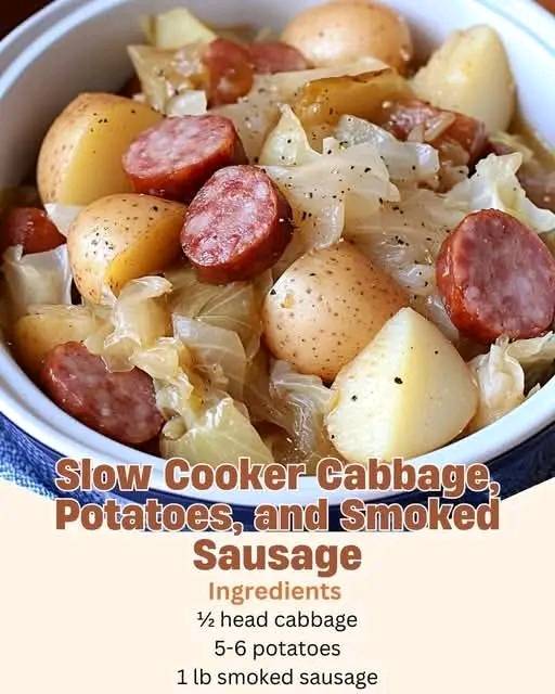 Slow Cooker Cabbage, Potatoes, and Smoked Sausage